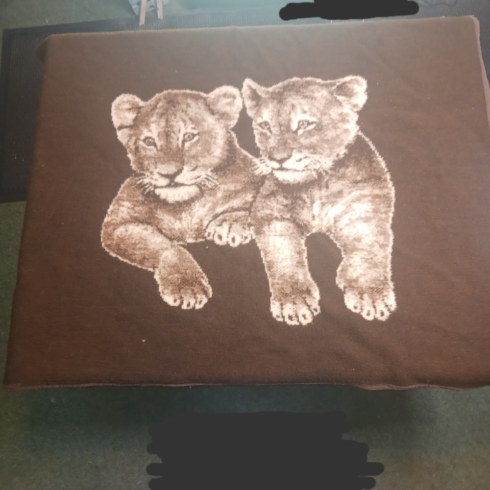 VTG Dolan Lion Cubs Blanket Kare Free 54" x 44" Made in Western Germany *rescue